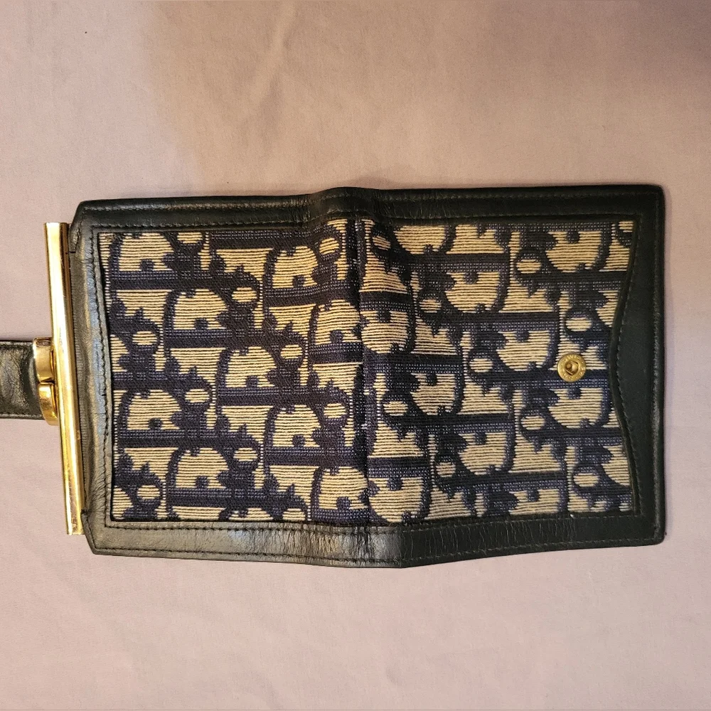 Vintage Dior Navy and Beige Logo Wallet in Great Condition